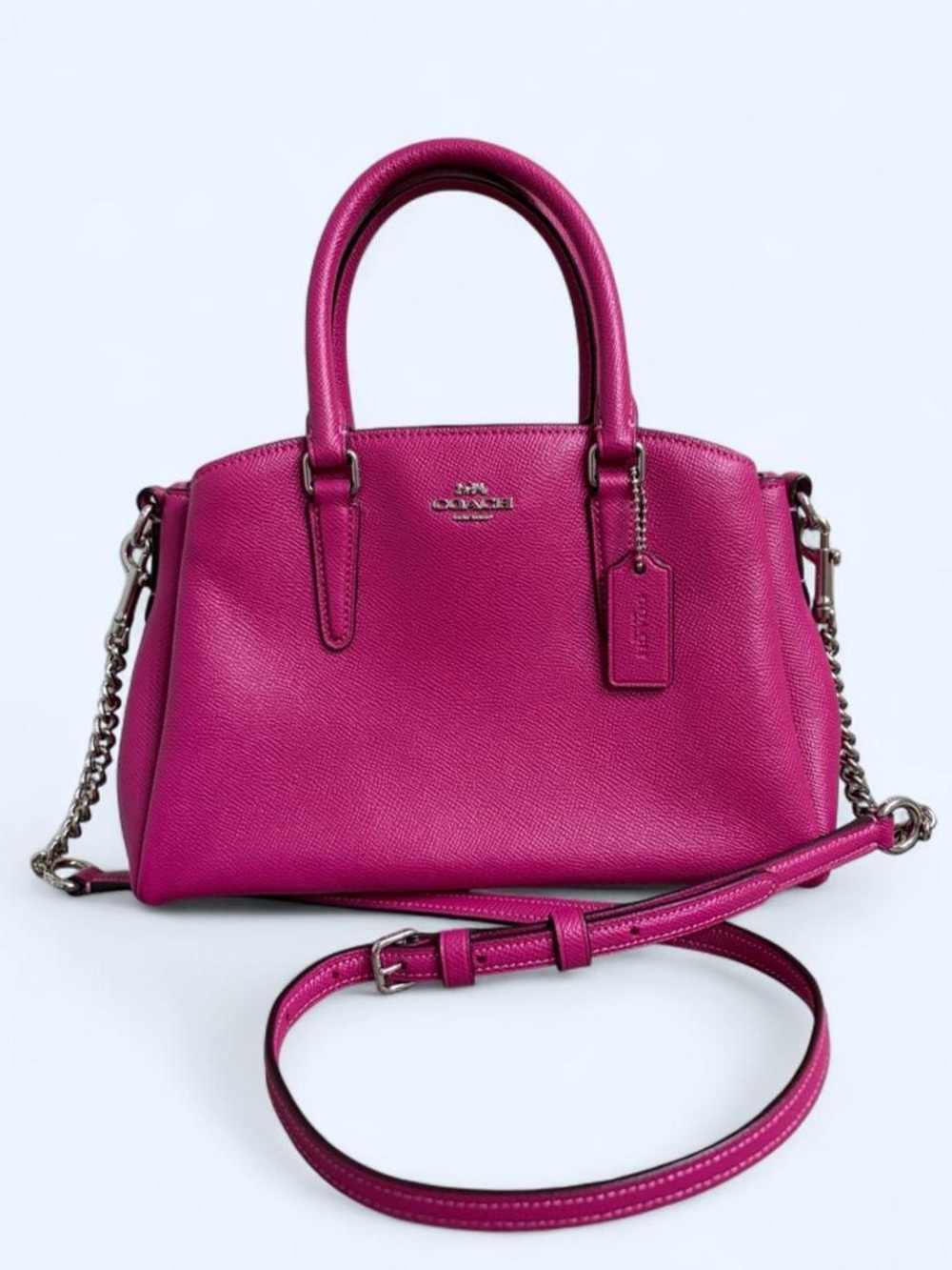 Coach F28977 Mini Sage Carryall Fuchsia Pink leather Crossbody Bag